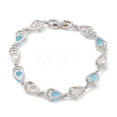 Glass Teardrop with Cubic Zirconia Link Chain Bracelet BJEW-M296-04P-1