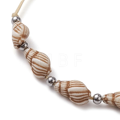 Adjustable Acrylic Shell Shape Braided Bead Bracelet BJEW-JB10144-1