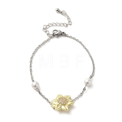 Sunflower Brass Cubic Zirconia Link Bracelets BJEW-A004-01-1