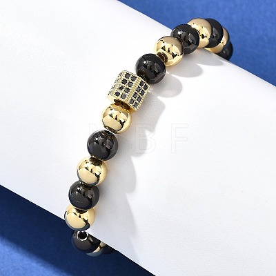 Brass Micro Pave Cubic Zirconia Beads Stretch Bracelets for Women Men BJEW-H201-01F-BG-1