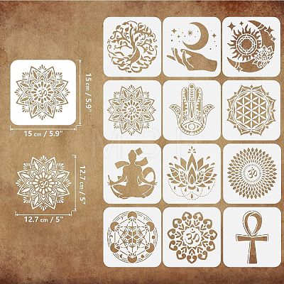12Pcs 12 Styles PET Hollow Out Drawing Painting Stencils Sets DIY-WH0383-0060-1