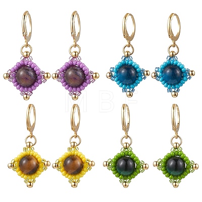 Natural Tiger Eye Star Dangle Earrings EJEW-MZ00355-1