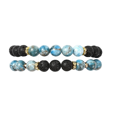 Adjustable Natural Apatite and Natural Lava Rock Stretch Bracelets BJEW-JB14150-04-1
