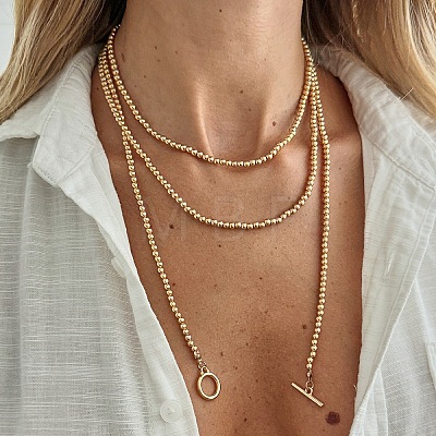 CCB Plastic Round Beaded Multilayer Lariat Necklaces with Alloy OT Clasps for Women WGD6FEE-01-1