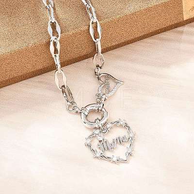 Mother's Day Brass Pave Clear Cubic Zirconia Mama Heart Pendant Necklaces NJEW-A071-04P-1