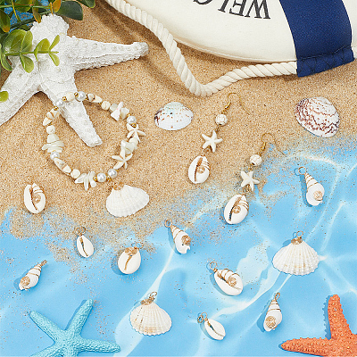 80Pcs 8 Styles Natural Mixed Shell Pendants PALLOY-BM00008-1
