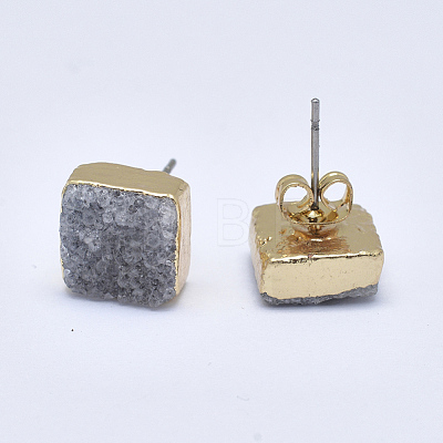 Natural Dyed Druzy Quartz Stud Earrings EJEW-P165-A07-1