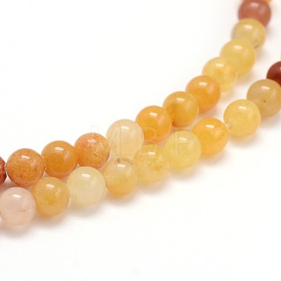 Natural Gemstone Red Yellow Jade Round Bead Strands G-J303-02-4mm-1