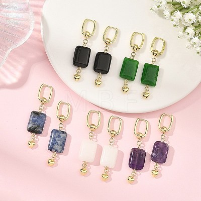 Natural White Jade & Blue Spot Jasper & Malaysia Jade & Black Onyx(Dyed & Heated) & Amethyst Beads Hoop Dangle Earrings EJEW-JE07320-1