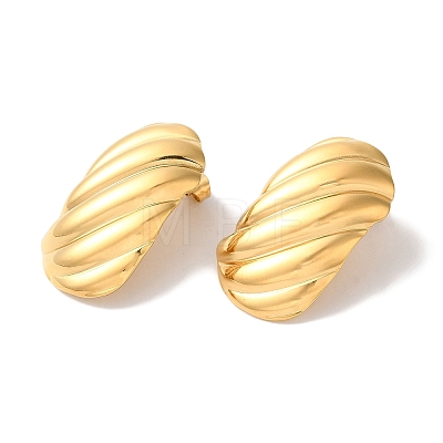 Stripe Oval Ion Plating(IP) 304 Stainless Steel Stud Earrings for Women EJEW-L287-026G-1