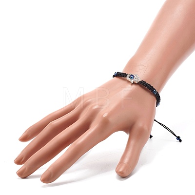 Hamsa Hand /Hand of Miriam with Evil Eye Braided Bead Bracelet for Girl Women BJEW-JB06914-01-1