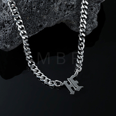 304 Stainless Steel Initial Pendant Cuban Link Chain Necklaces FS-WGB15F2-24-1
