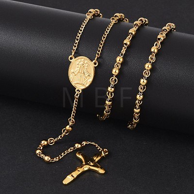 Rosary Bead Necklace with Crucifix Cross NJEW-L450-10G-1