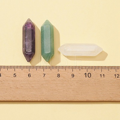 5Pcs 5 Styles Natural Mixed Gemstone Double Terminal Pointed Pendants G-FS0005-57-1