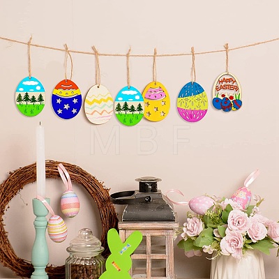 5 Sets 5 Styles DIY Easter Egg Shape Wood Pendant Decorations DIY-CJ0002-18-1