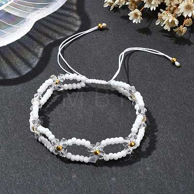 Woven Glass Flower Adjustable Braided Bead Bracelets for Women BJEW-MZ00100-03-1