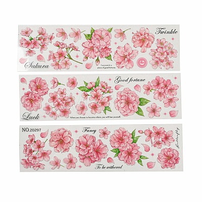 3Pcs 3 Styles Flower PET Waterproof Stickers Sets STIC-C008-02D-1