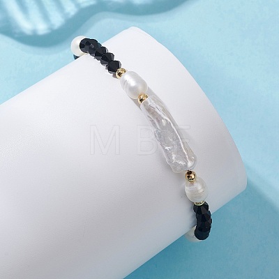 Natural Baroque Keshi Pearl Stick & Bicone Glass Beaded Bracelets for Women BJEW-TA00726-1