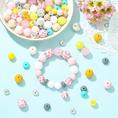65Pcs 9 Styles Round & Rondelle Resin Rhinestone & Silicone & Brass Crystal Rhinestone Spacer Beads Findings Kits DIY-YW0017-97B-1
