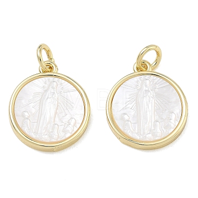 Rack Plating Brass & Natural White Shell Pendants SH-CBA6629-32G-1