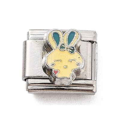 Rabbit 304 Stainless Steel Enamel Connector Charms STAS-L023-006H-1