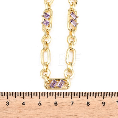 7MM Brass Pave Cubic Zirconia Figaro Chain Necklaces NJEW-D324-05G-02-1