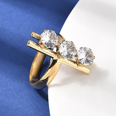 304 Stainless Steel Micro Pave Cubic Zirconia Open Cuff Rings for Women RJEW-K258-12B-G-1