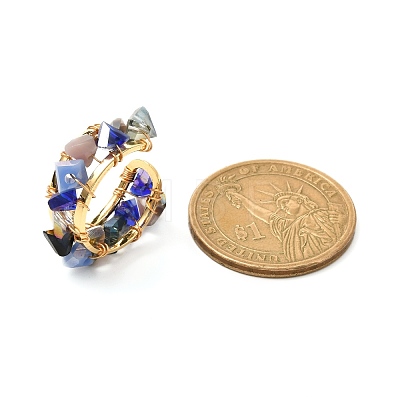 Glass Chip Beads Cuff Ring for Teen Girl Women RJEW-JR00398-1