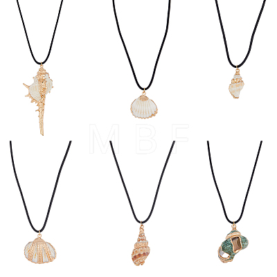 ANATTASOUL 6Pcs 6 Style Natural Shell Pendant Necklaces Set with Wax Cords for Women NJEW-AN0001-42-1