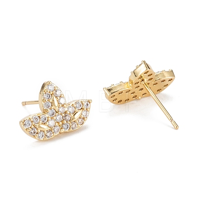 Leaf Sparkling Cubic Zirconia Stud Earrings for Girl Women EJEW-H126-23G-1
