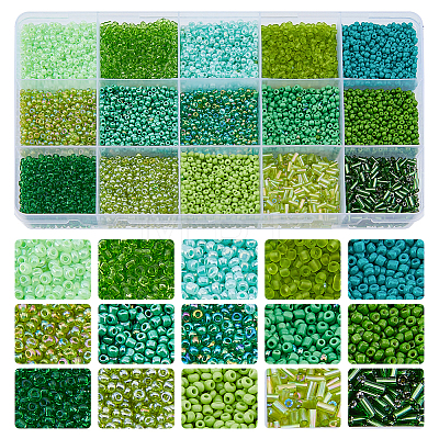 DICOSMETIC 219g 15 Style Glass Seed Glass Bugle & Round Beads SEED-DC0001-03-1