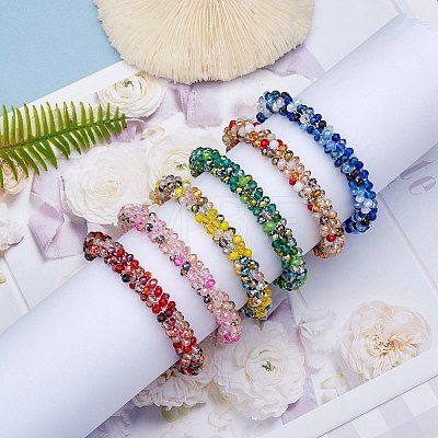 6Pcs 6 Colors Glass Beaded Crochet Stretch Bracelets Set BJEW-SZ0002-47-1