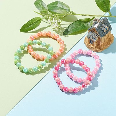 Opaque Acrylic Beads Stretch Bracelet for Kids BJEW-JB06503-1