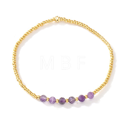 Natural Amethyst & Brass Beads Stretch Bracelets fore Women JB5530-2-1