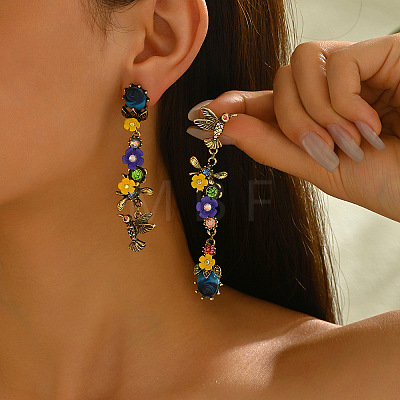 Alloy & Resin & Rhinestone Bird with Flower Stud Dangle Earrings for Women WG2278B-01-1