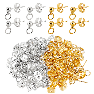 120Pcs 2 Colors Brass Ball Stud Earring Post FIND-AR0001-61-1