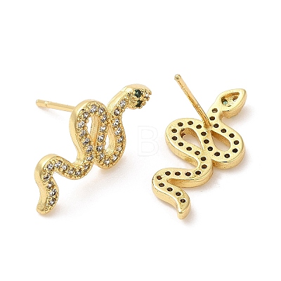 Rack Plating Brass Snake Stud Earrings with Cubic Zirconia EJEW-D061-52G-1