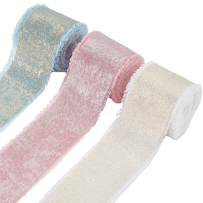 3 Roll 3 Colors Single Face Hot Stamping Polyester Frayed Ribbon OCOR-CP0001-12C-1