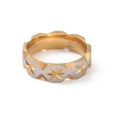 Two Tone 201 Stainless Steel Hexagon with Star Finger Ring for Women RJEW-I089-37GP-1
