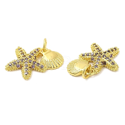 Brass Micro Pave Cubic Zirconia Pendants KK-P236-31G-1