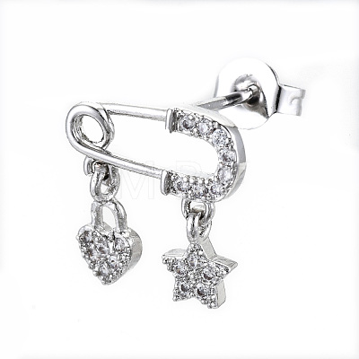 Brass Micro Pave Clear Cubic Zirconia Dangle Stud Earrings EJEW-N011-37P-NF-1