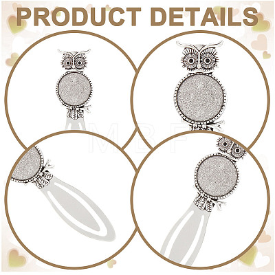 HOBBIESAY 12Pcs Owl Tibetan Style Alloy Bookmarks Cabochon Settings TIBE-HY0001-08-1