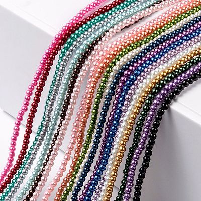 20 Colors Glass Pearl Beads Strands HY-X0011-4mm-01-1