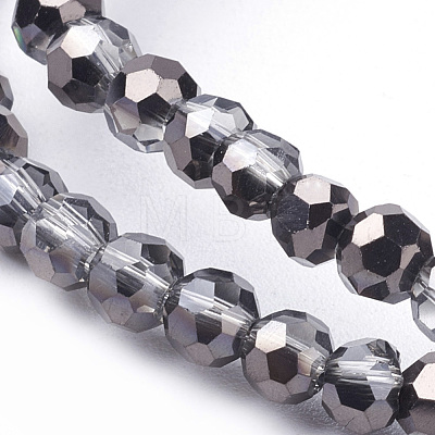Faceted(32 Facets) Round Half Plated Electroplate Glass Beads Strands X-EGLA-J042-4mm-H01-1
