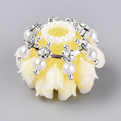 Acrylic with Resin Iron Rhinestone ABS Imitation Pearl Beads OACR-T031-04F-1