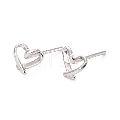 Anti-Tarnish Open Heart Rhodium Plated 925 Sterling Silver Stud Earrings EJEW-I259-07P-1