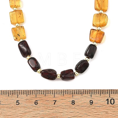 Duo Tone Natural Amber Nuggets Beaded Necklaces with OT Clasps for Women NJEW-JN06647-1