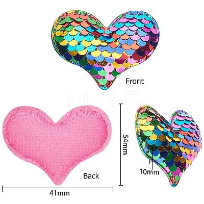 Glitter Sequins Fabric Heart Padded Patches DIY-PH0021-01-1