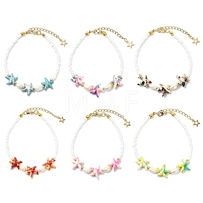 Glass Seed Beads & Synthetical Turquoise & Natural Cultured Freshwater Pearl Beaded Bracelets for Women BJEW-JB13839-1