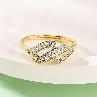 Brass Micro Pave Clear Cubic Zirconia Rings for Women RJEW-U047-14G-1